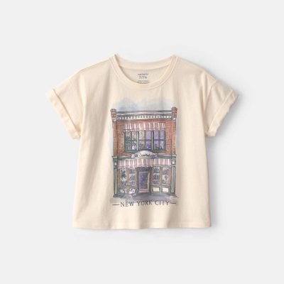 Girls 'New York City' Graphic Tee - Cream