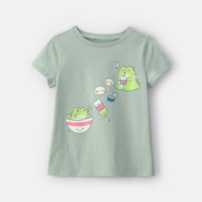 Girls Kawaii Dinosaur Graphic Tee - Green