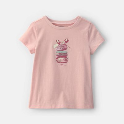Girls Macaron Bow Graphic Tee - Pink