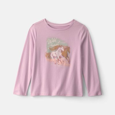 Girls 'Wild Heart' Horse Long-Sleeve Graphic Tee - Purple