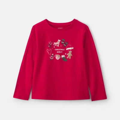 Girls 'Christmas Girly!' Long-Sleeve Graphic Tee - Red