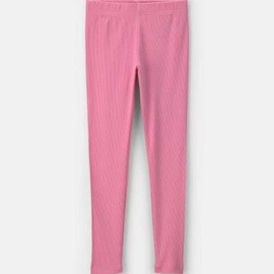Girls Pull-On Stretch Rib Leggings - Pink