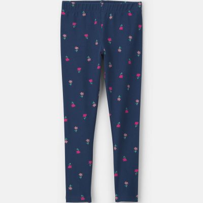 Girls Floral Pull-On Stretch Leggings - Navy Blue