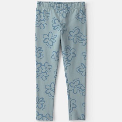 Girls Floral Pull-On Stretch Leggings - Blue