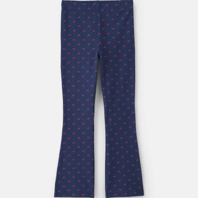 Girls Bow Cotton Pull-On Stretch Leggings - Navy Blue