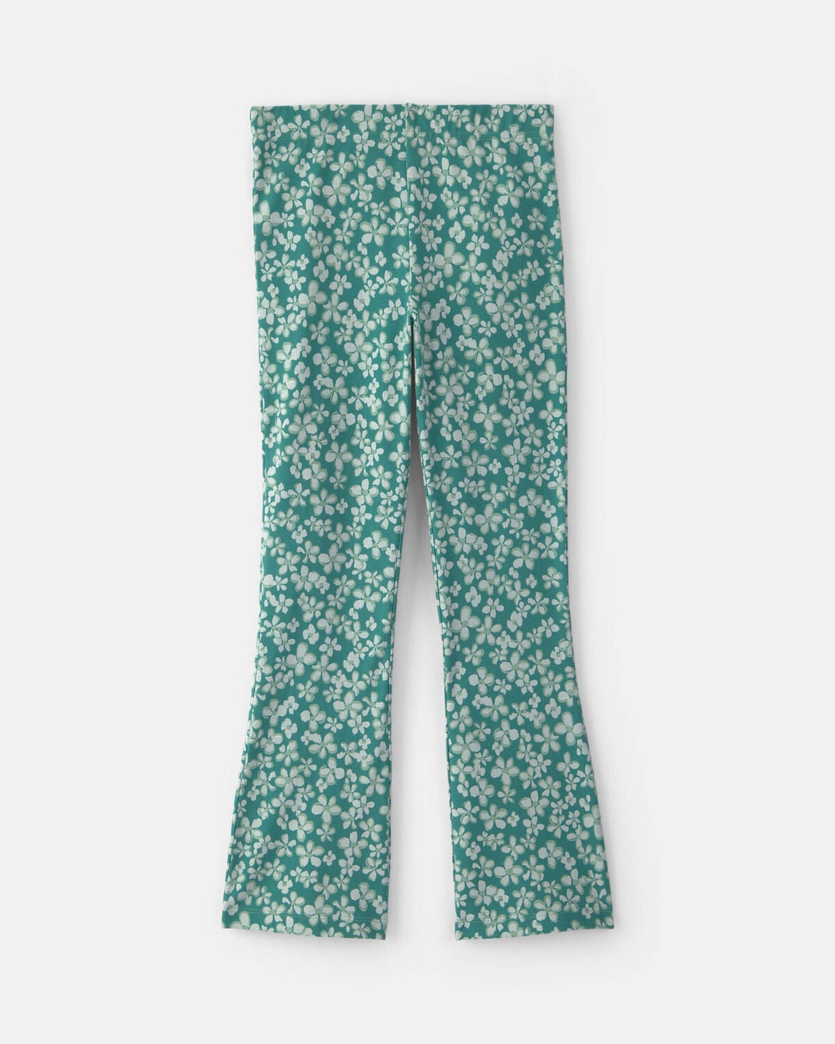 Girls Floral Cotton Pull-On Stretch Flare Leggings - Green - Image 2