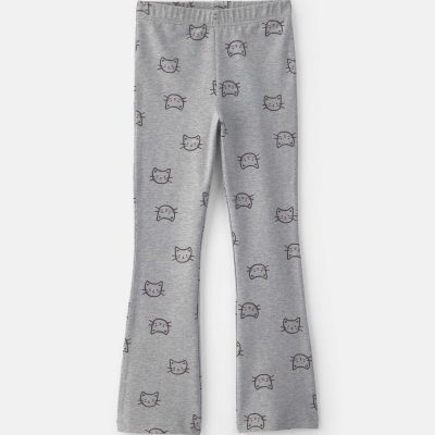 Girls Cat Cotton Pull-On Stretch Leggings - Grey