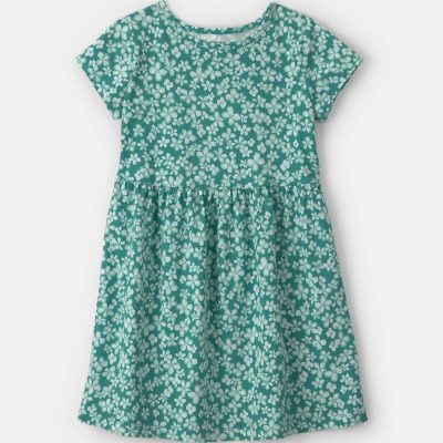 Girls Floral Short-Sleeve Dress - Green