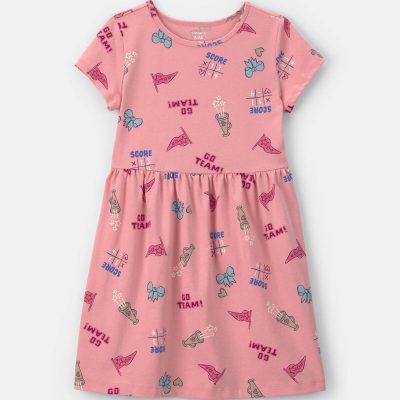 Girls School Spirit Short-Sleeve Dress - Pink