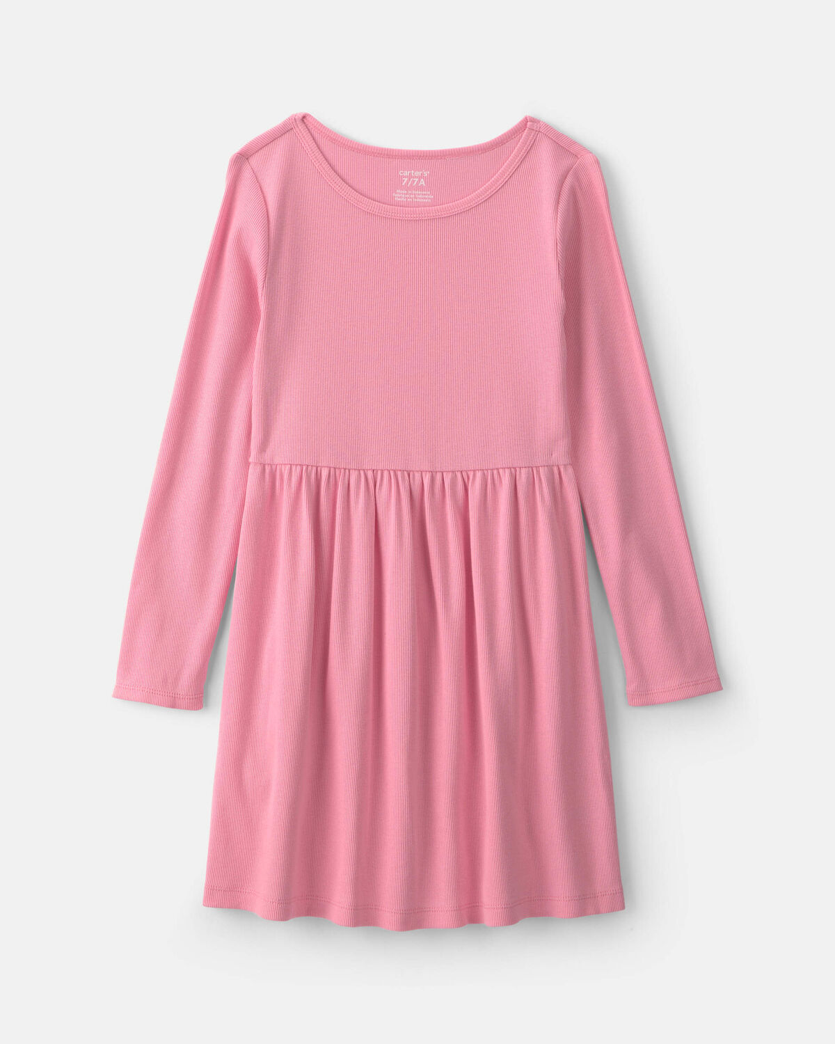Girls Rib Long-Sleeve Dress - Pink