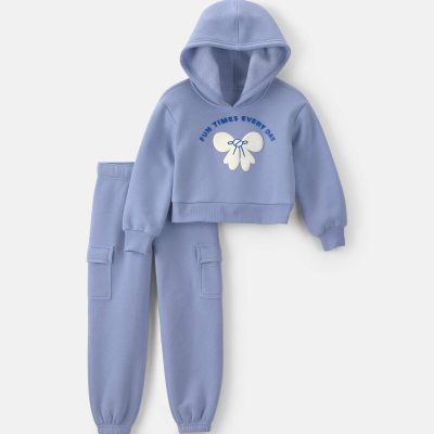 Girls 2-Piece Bow Fleece Hoodie & Pant Set - Blue