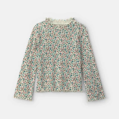 Girls Floral Long-Sleeve Mockneck Top
