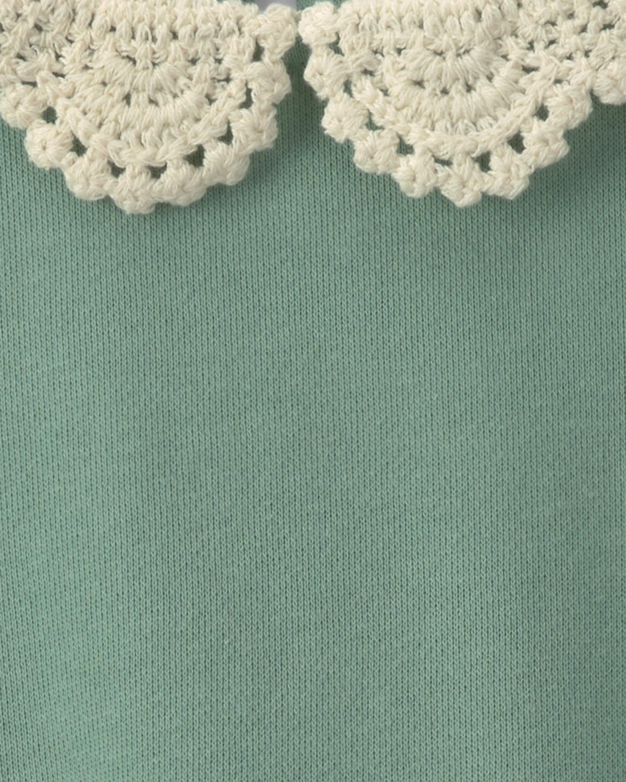 Girls Floral Collar French Terry Pullover Sweatshirt - Green - Image 4