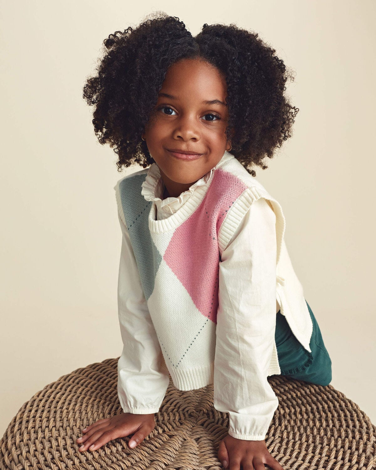 Girls 2-Piece Plaid Sweater Vest Top Set - Cream - Image 2