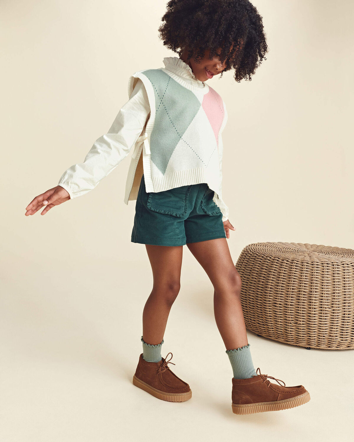 Girls Corduroy Shorts - Green - Image 4
