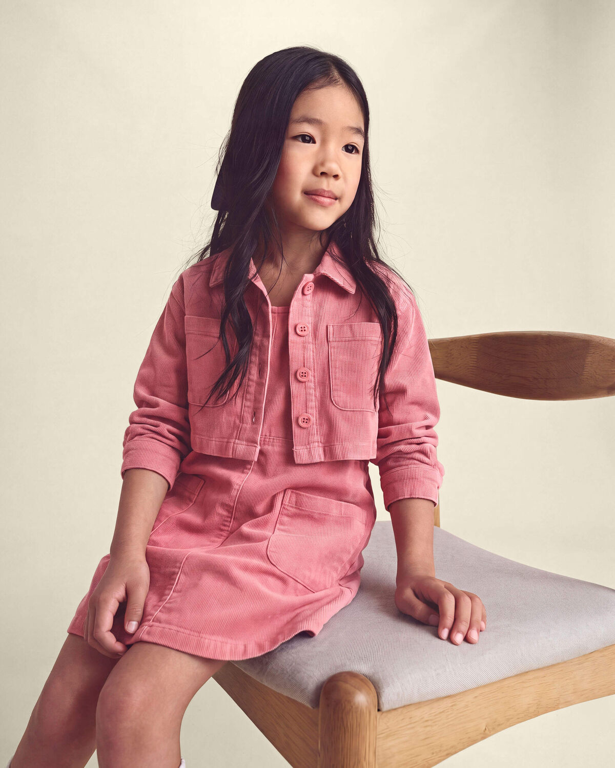 Girls 2-Piece Corduroy Long-Sleeve Jacket & Dress Set - Pink - Image 5