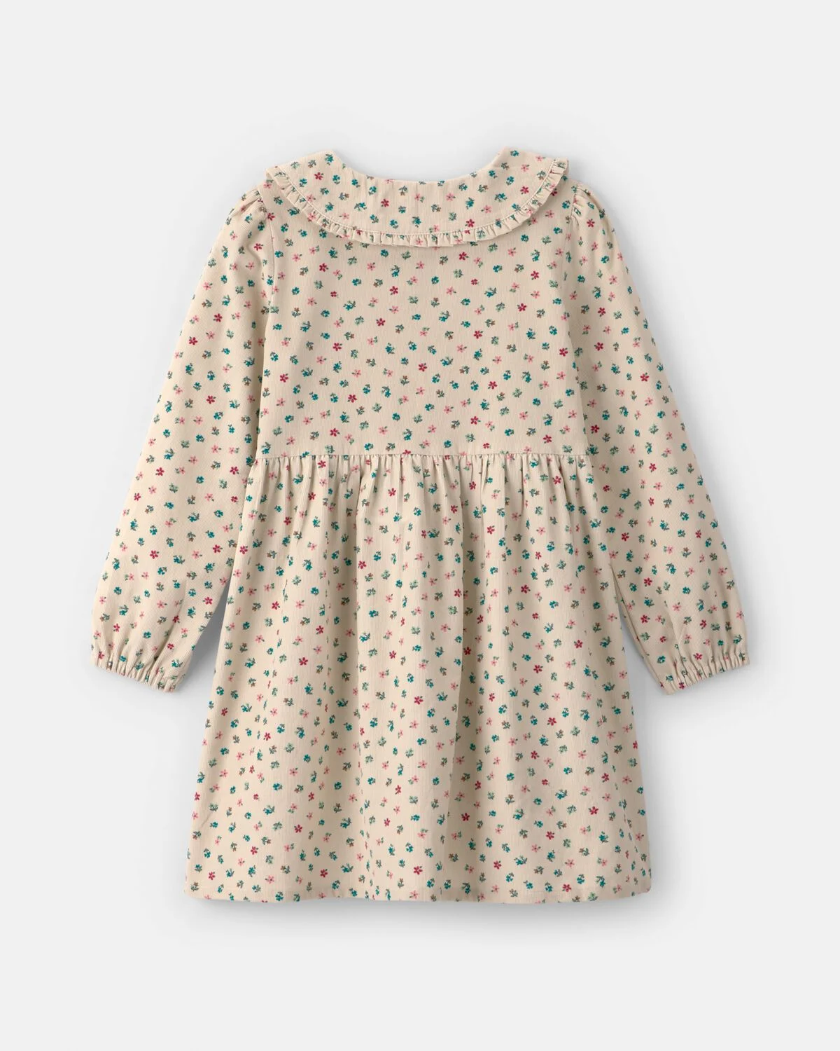 Girls Floral Collared Corduroy Dress - Cream - Image 2