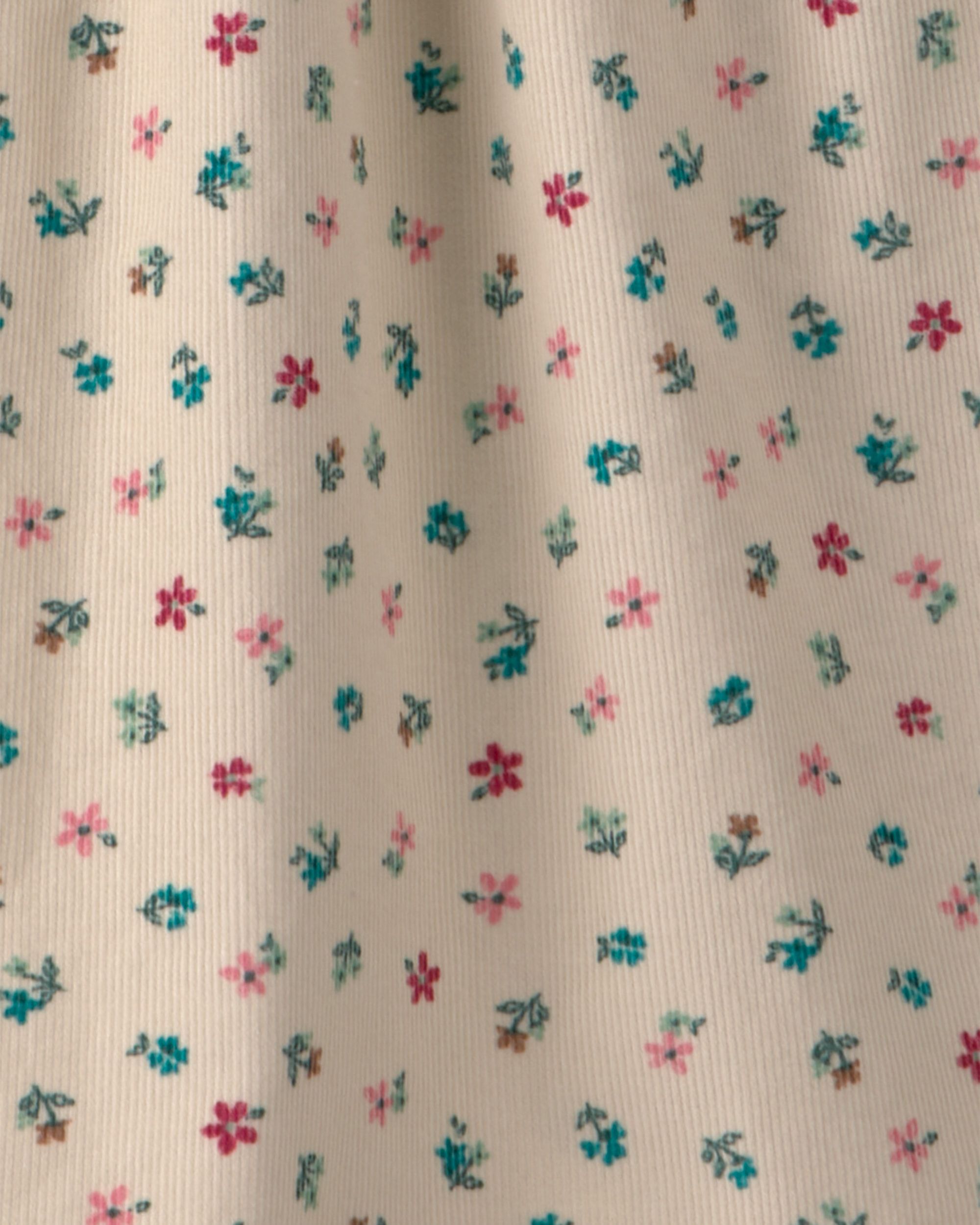 Girls Floral Collared Corduroy Dress - Cream - Image 4