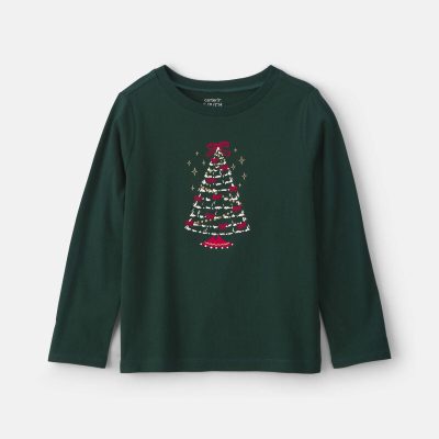 Girls Christmas Tree Long-Sleeve Graphic Tee - Green