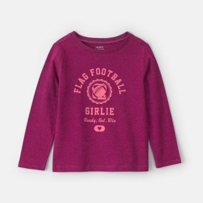 Girls 'Flag Football Girlie' Long-Sleeve Graphic Tee - Burgundy