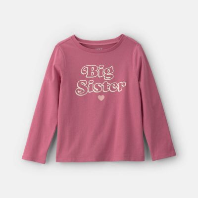 Girls 'Big Sister' Long-Sleeve Graphic Tee - Pink