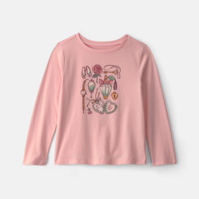 Girls Girly Icons Long-Sleeve Graphic Tee - Pink