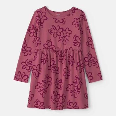 Girls Floral Long-Sleeve Dress - Pink