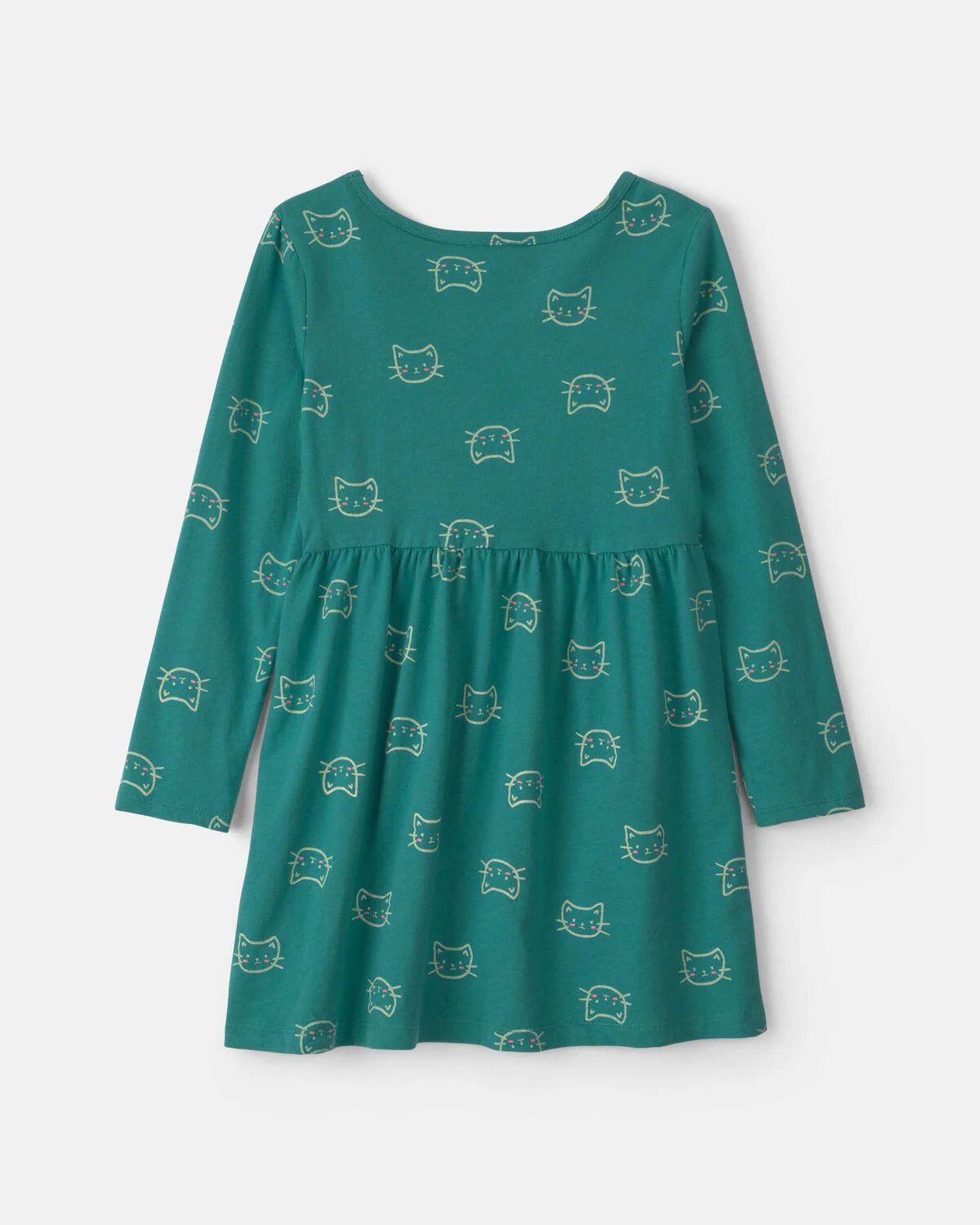 Girls Cat Long-Sleeve Dress - Green - Image 2