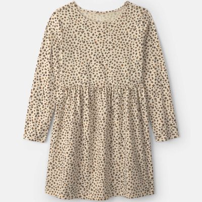 Girls Leopard Long-Sleeve Dress - Brown