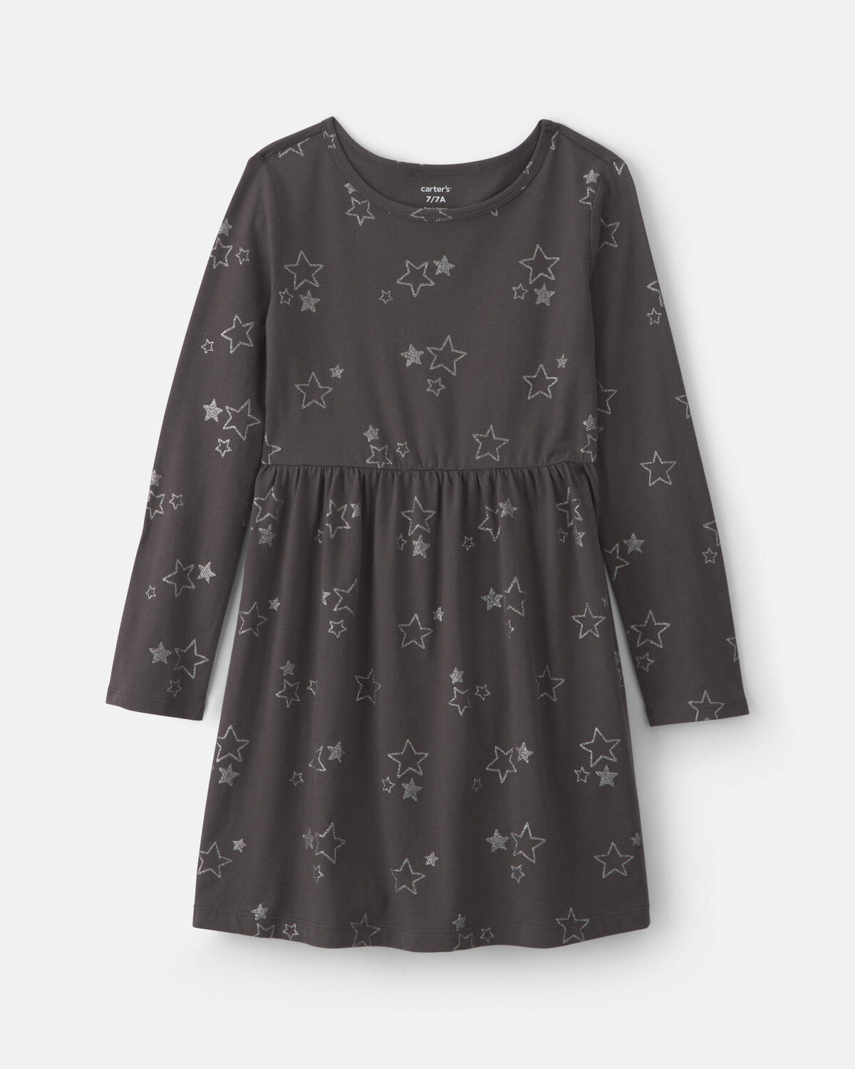 Girls Stars Long-Sleeve Dress - Grey