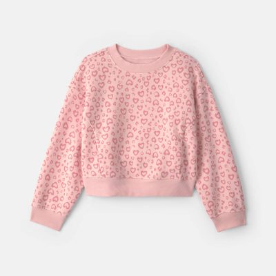Girls Leopard Fleece Pullover Sweatshirt - Pink
