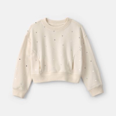 Girls Heart Fleece Pullover Sweatshirt - Cream