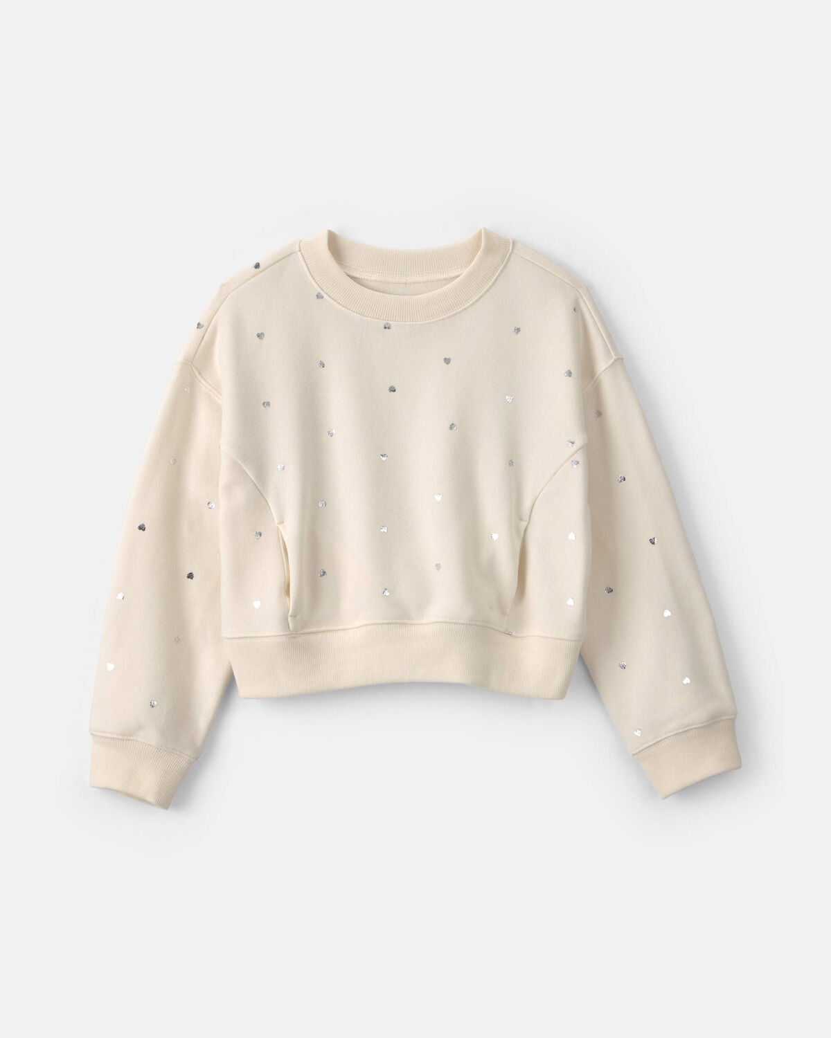 Girls Heart Fleece Pullover Sweatshirt - Cream
