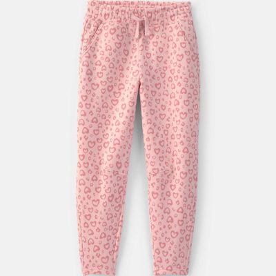 Girls Leopard Fleece Barrel Pants - Pink
