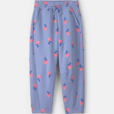 Girls Floral Fleece Barrel Pants - Blue/Pink