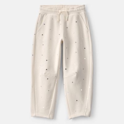 Girls Heart Fleece Barrel Pants - Cream