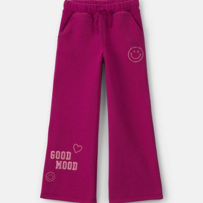 Girls Heart Fleece Wide-Leg Active Pants - Burgundy