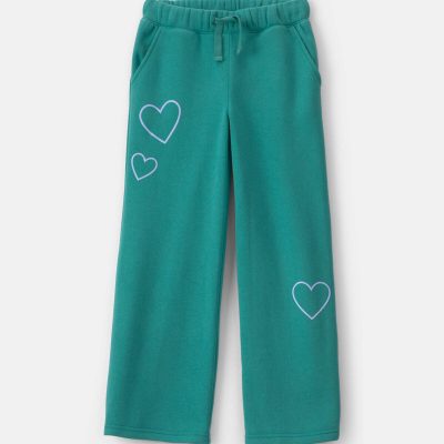 Girls Heart Fleece Wide-Leg Active Pants - Green