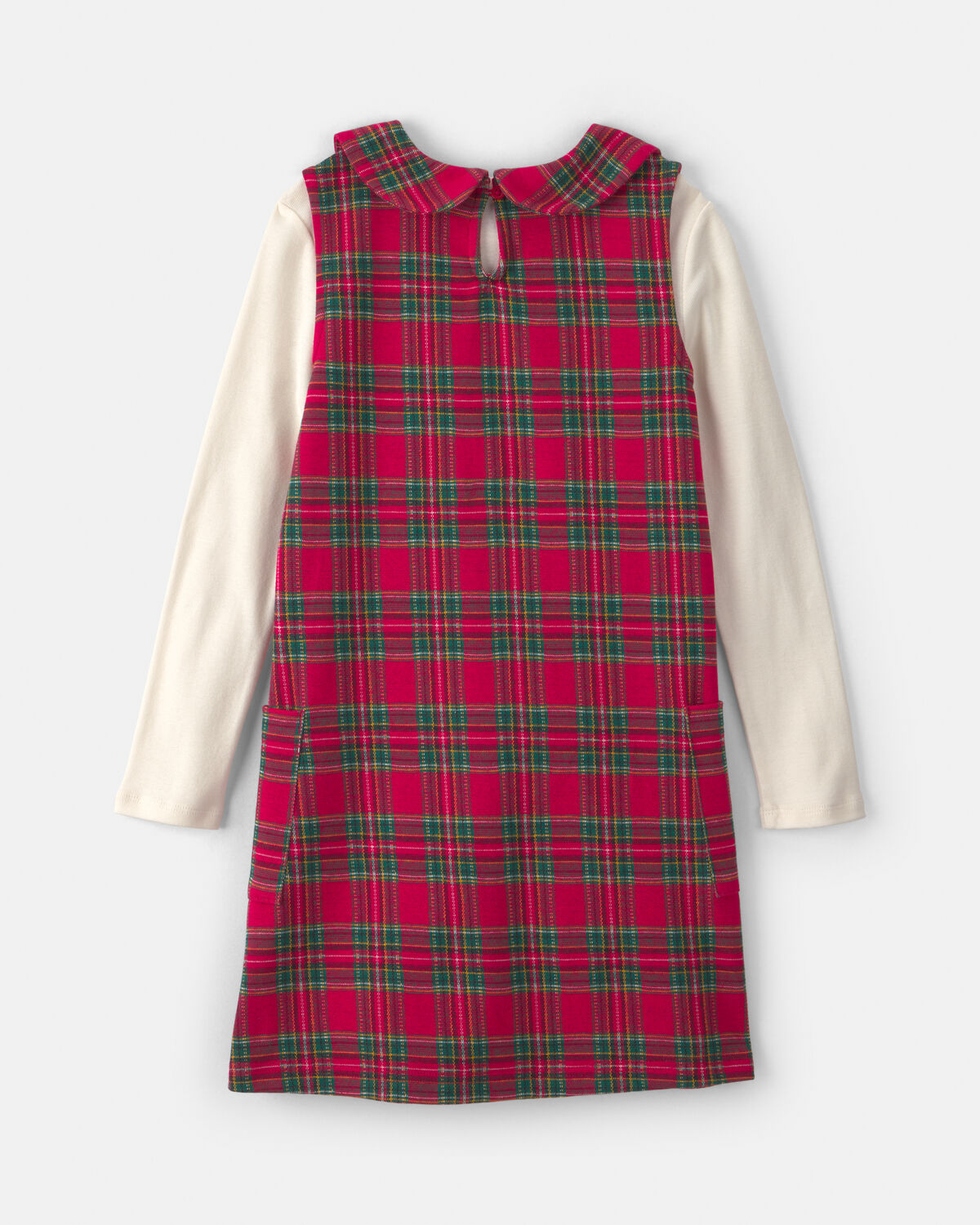 Girls 2-Piece Plaid Dress Set - Red/Cream - Image 2