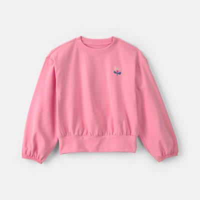 Girls Flower Long-Sleeve Top - Pink
