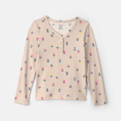 Girls Floral Long-Sleeve Top - Grey