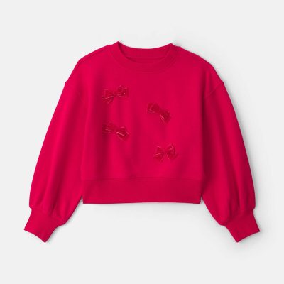 Girls Bow Pullover Sweatshirt - Red
