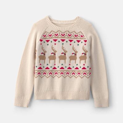 Girls Reindeer Fair Isle Sweater - Cream