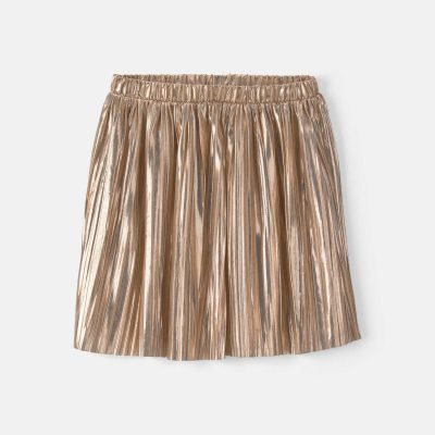 Girls Pleated Metallic Skirt - Gold