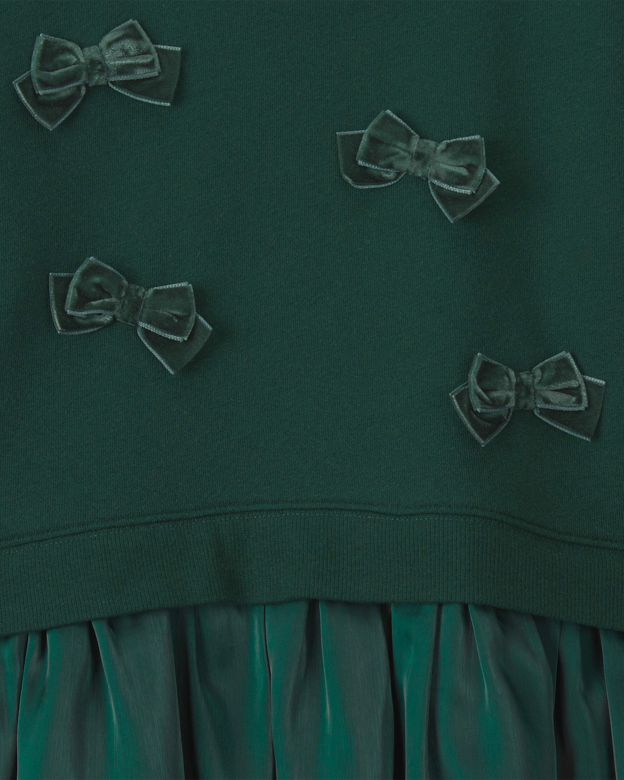 Girls Bow Layered Fleece Dress - Green - Image 4