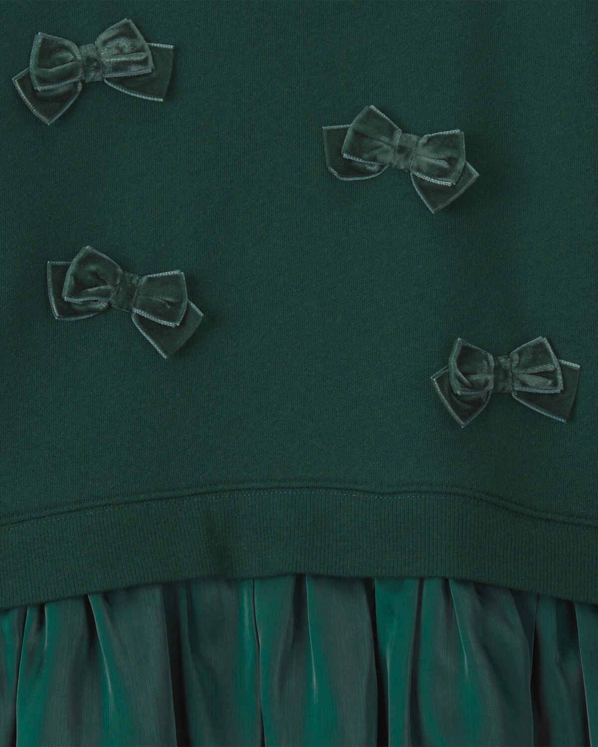 Girls Bow Layered Fleece Dress - Green - Image 3