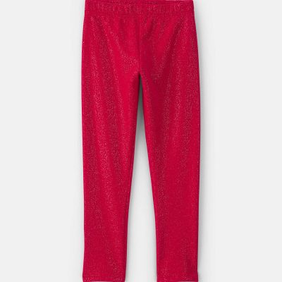 Girls Glitter Fleece Pull-On Stretch Leggings - Red