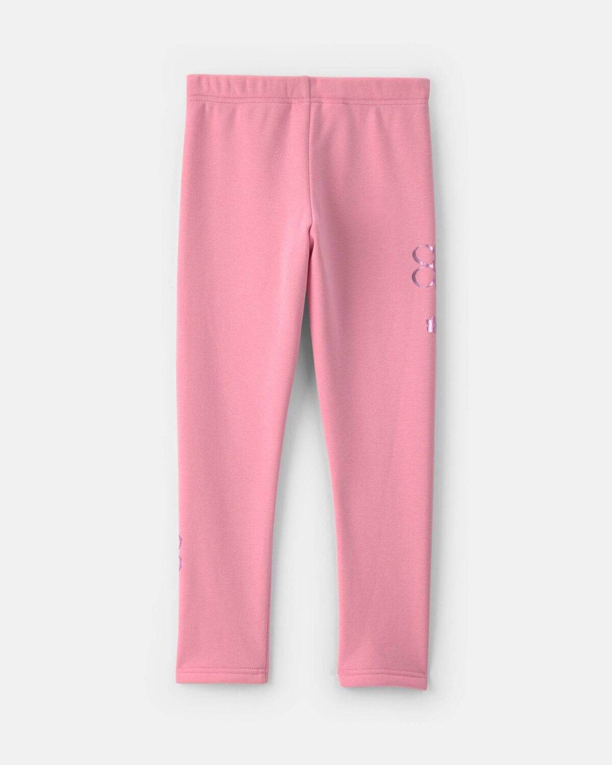 Girls Floral Fleece Pull-On Stretch Leggings - Pink - Image 2