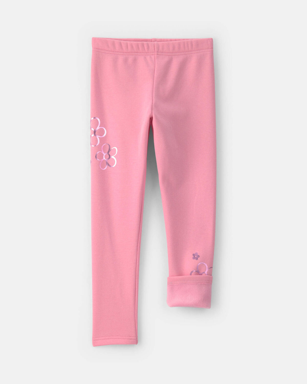 Girls Floral Fleece Pull-On Stretch Leggings - Pink - Image 3