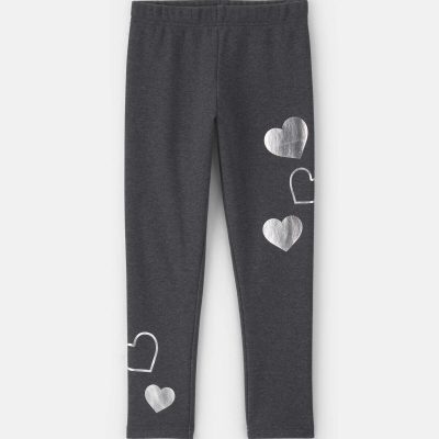 Girls Heart Fleece Pull-On Stretch Leggings - Grey